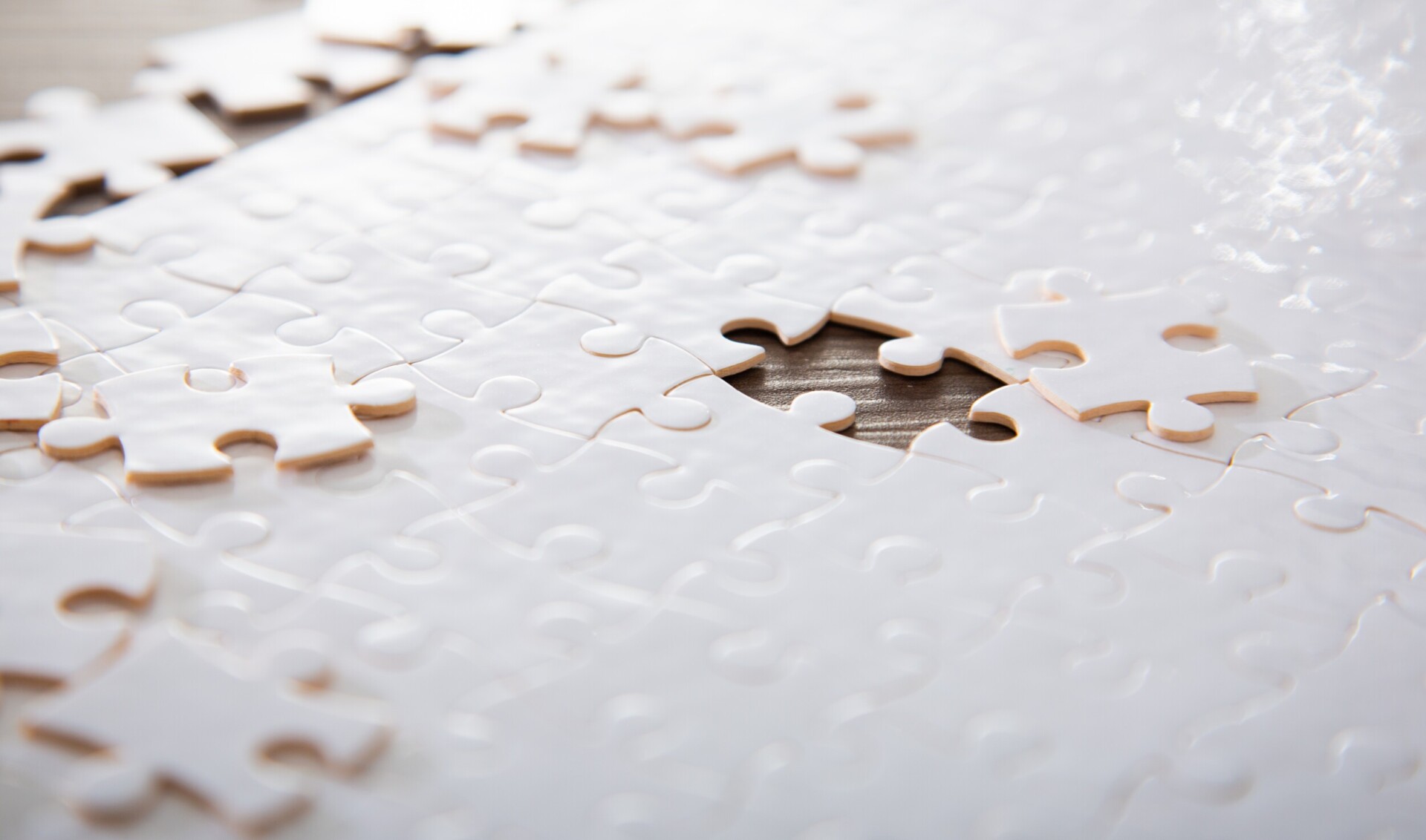 close up of white jigsaw puzzle